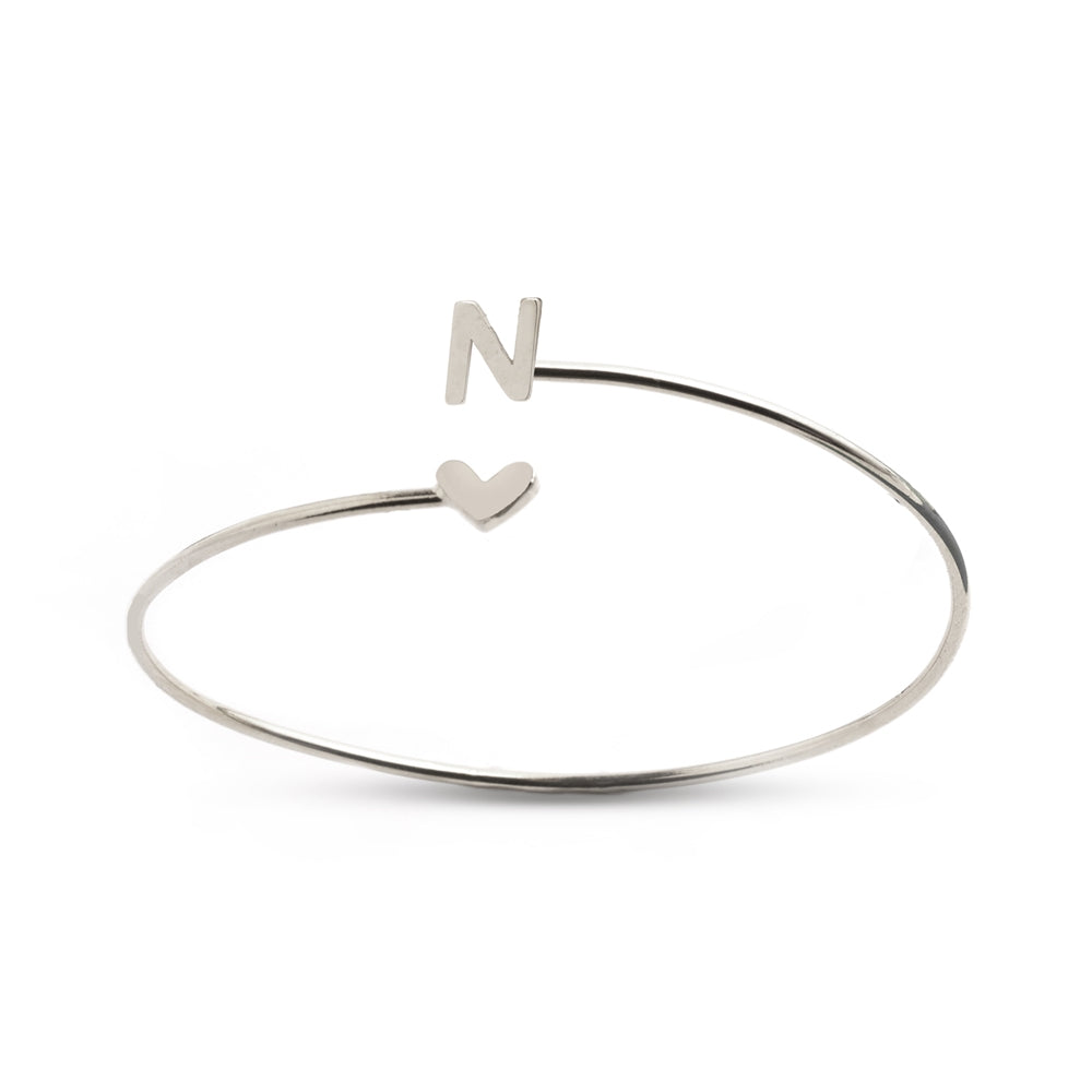 Silver Heart + Initial Bangle