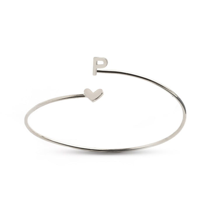 Silver Heart + Initial Bangle