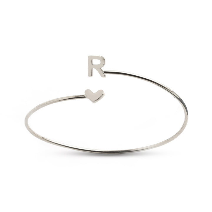 Silver Heart + Initial Bangle