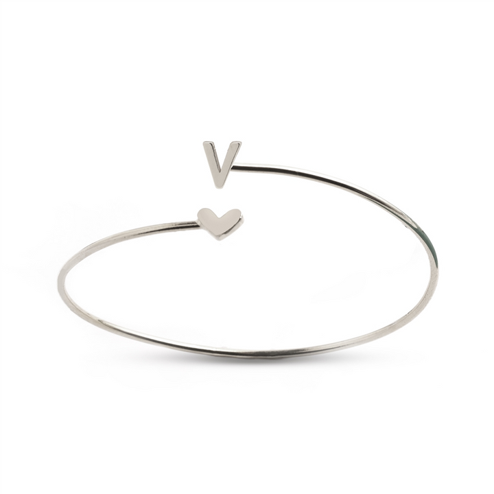 Silver Heart + Initial Bangle