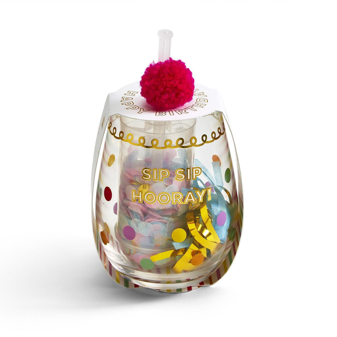 Birthday Stemless Glass With Confetti Popper And Noise Maker