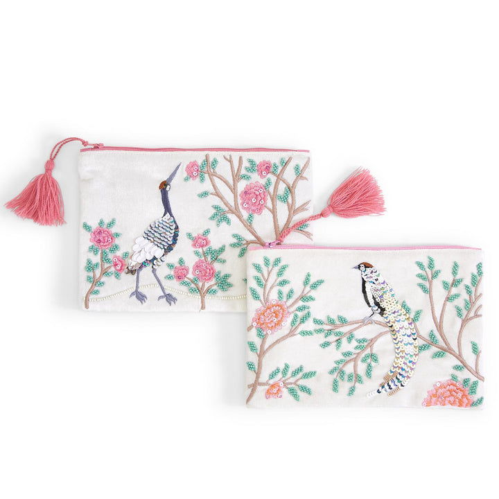 Flora and Fauna Multipurpose Embroidered Pouch with Beads and Sequins