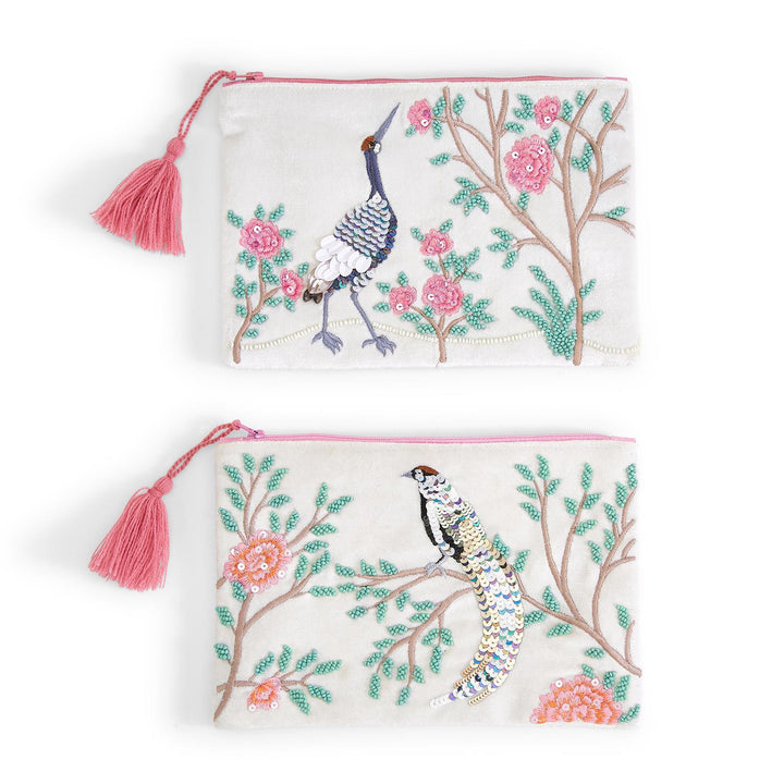 Flora and Fauna Multipurpose Embroidered Pouch with Beads and Sequins
