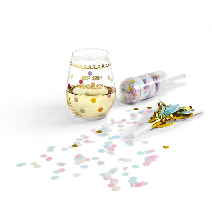 Birthday Stemless Glass With Confetti Popper And Noise Maker