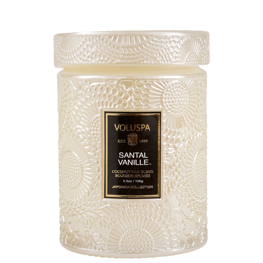 Santal Vanille - 5.5 Oz Embossed Glass Jar Candle With Lid