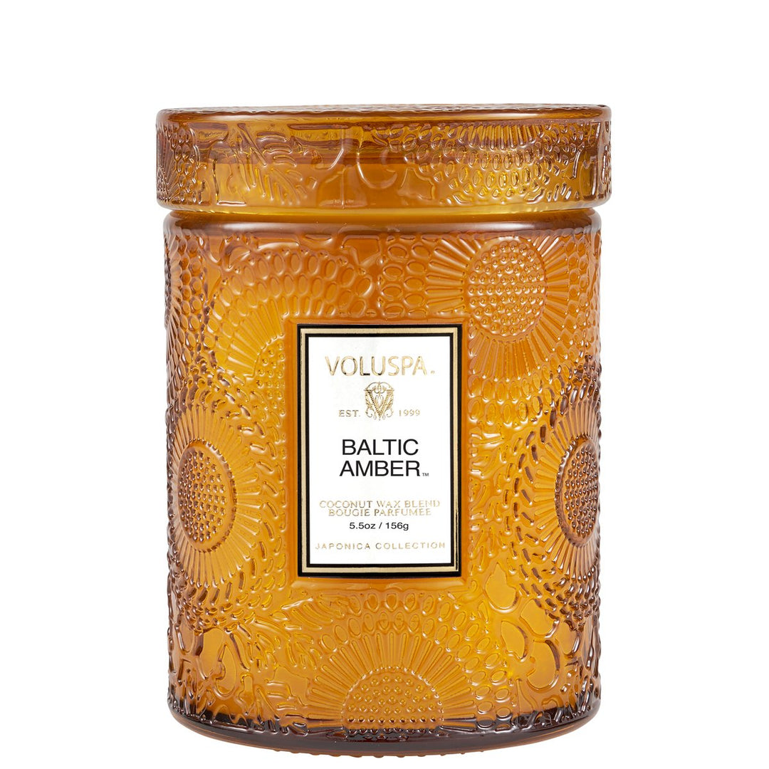 Baltic Amber - 5.5 Oz Embossed Glass Jar Candle With Lid