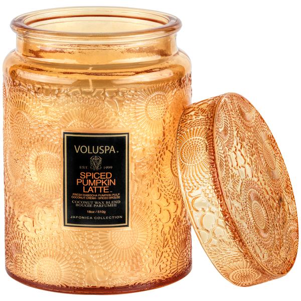 Spiced Pumpkin Latte - Large Embossed Glass Candle With Lid