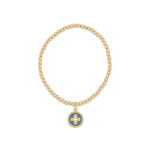 Classic Gold 3mm Bead Bracelet - Signature Cross Gold Disc - Navy