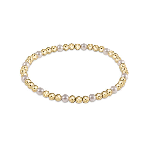 Gold Sincerity Pattern 4mm Bead Bracelet - Pearl
