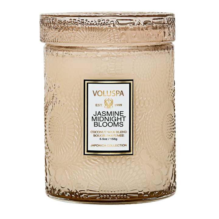 Jasmine Midnight Blooms - 5.5 Oz Embossed Glass Jar Candle With Lid