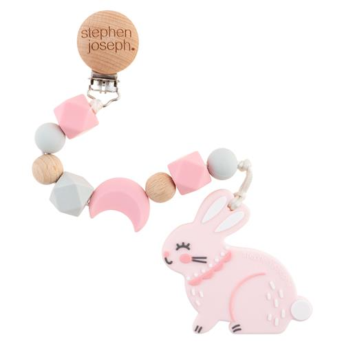 Silicone Teether With Pacifier Clip - Bunny